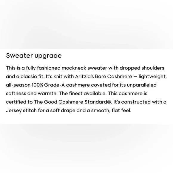 Aritzia NWT White Cashmere Mock Neck Sweater